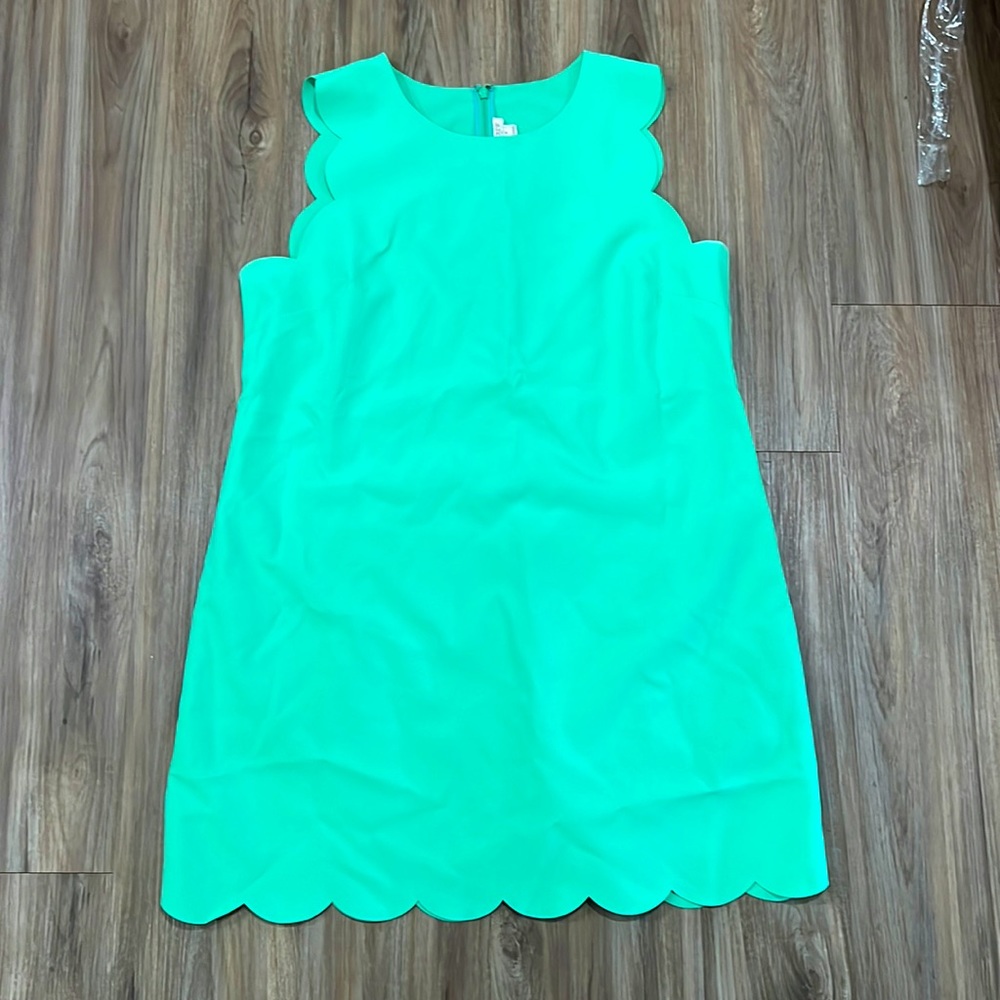 J Crew Shift Dress Green with Scallop Detail Size 18